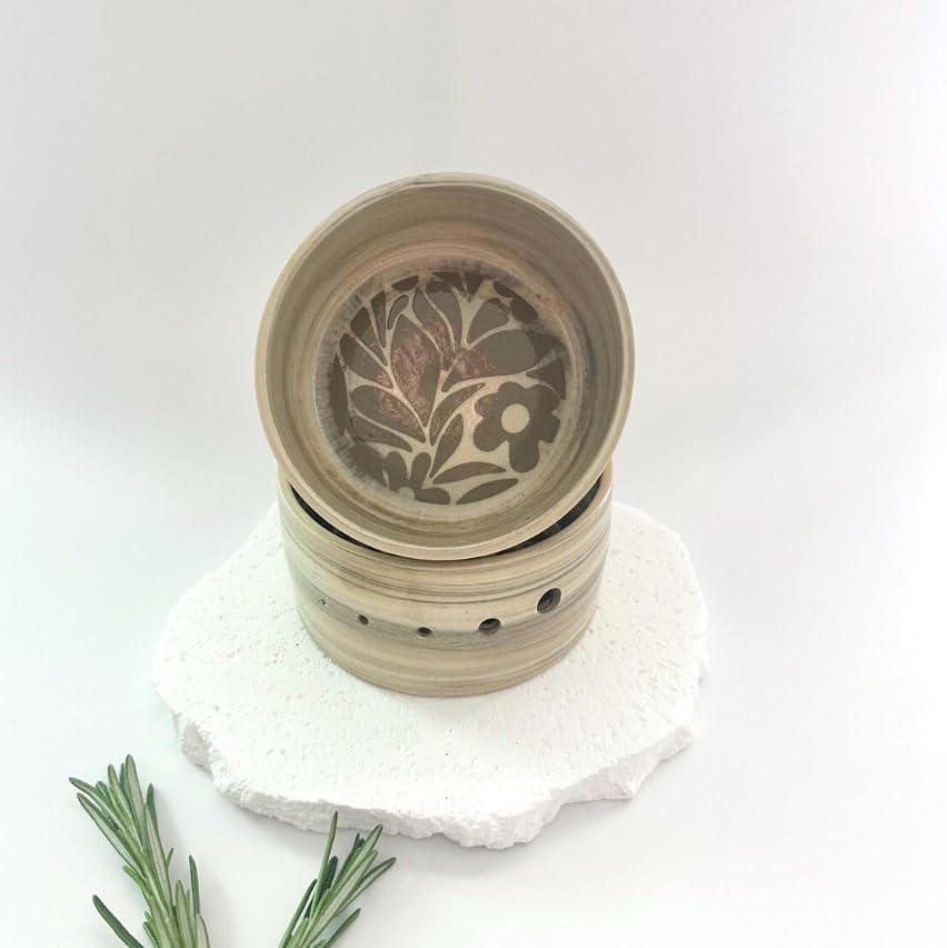 Handmade Ceramic Herb Stripper Bowl with Multi-Size Holes – Kitchen Herb Leaf Remover Tool for Kale, Thyme, Dill & Rosemary, Decorative Cooking Tool, Mother’s Day Kitchen Gift (Handle-less)