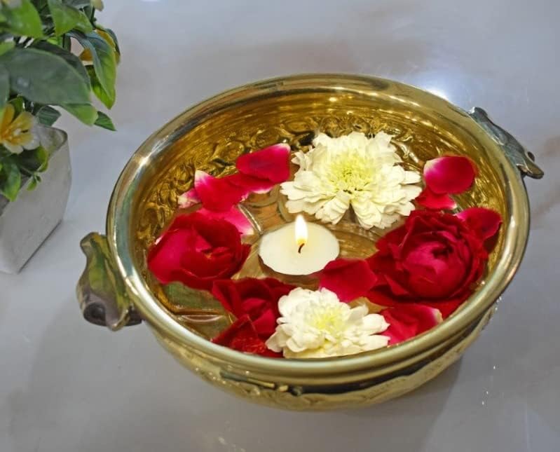 Craftsman 6 Inch Decorative Brass Designer Urli Flower Candles Floating Bowing Brass Pot Home Décor Items…