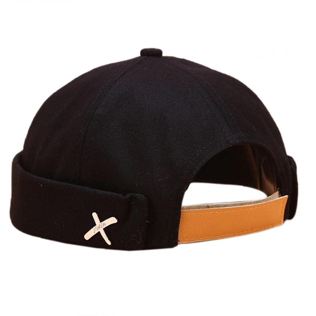 Tossper Men's Black Docker Caps Landlord Hat Adjustable Hip Hop Hats Rolled Cuff Retro Brimless Soft Beanie Sailor Hat For Wo