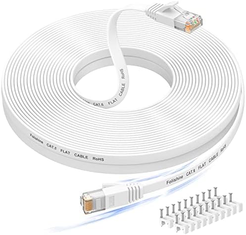 60 ft Ethernet Cable, Cat 6e/Cat 6 Long Internet Cable with Snagless Rj45 Connector, High Speed Patch Cord Than Cat 5e/Cat 5, Flat White Shielded LAN Cable for Network Switch, PS4 and Modem