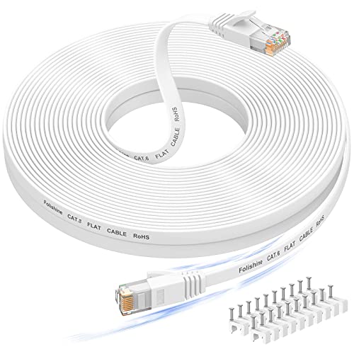 Ethernet Cable 100 ft, High Speed Cat 6e/Cat 6 Long Ethernet Cable with Snagless Rj45 Connector, High Speed Patch Cord Than Cat5e/Cat5, Flat White Shielded LAN Cable for Modem