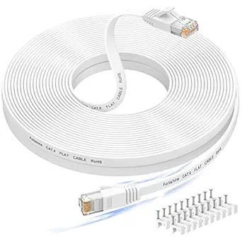 60 ft Ethernet Cable, Cat 6e/Cat 6 Long Internet Cable with Snagless Rj45 Connector, High Speed Patch Cord Than Cat 5e/Cat 5, Flat White Shielded LAN Cable for Network Switch, PS4 and Modem