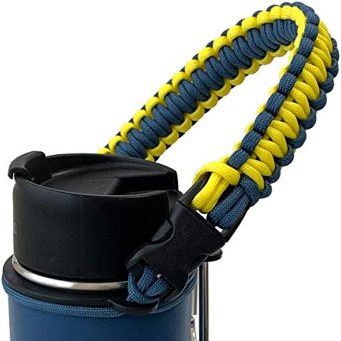 Gearproz Handle for Hydro Flask, Nalgene, Takeya - America's No. 1 Paracord Water Bottle Carrier with Safety Ring - Fits Wide Mouth 12 oz to 64 oz Flasks (Yellow & Blue)