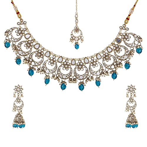 Image of Yellow Chimes Jewellery Set for Women and Girls Traditional Mirror Finished Beads Necklace Set for Women | Gold Plated Choker Necklace Set | Birthday Gift for girls and women Anniversary Gift for Wife