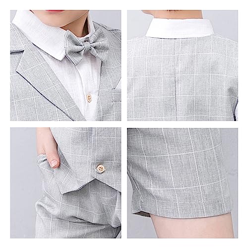 Image of Summer Boys Suit Dress Clothes Kids Wedding Ring Bearer Outfit 4Pcs Shirt Vest Shorts Set