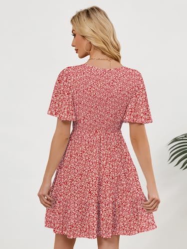 Image of UEAL Womens Cute Floral Smocked V Neck Flutter Sleeve Sundress with Pockets Casual Spring Summer Dresses for Women 2026