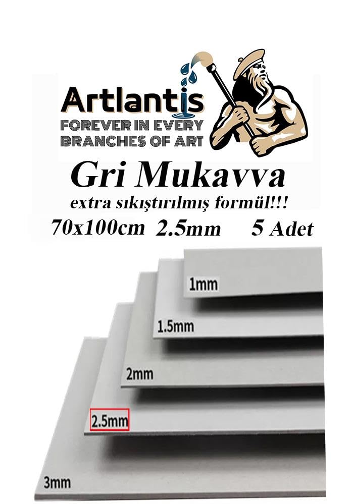 Mukavva Gri 2.5 mm 70x100 cm 5 Adet Sert Karton Ekstra Sıkıştırılmış 70 * 100 Mukavva Gri Renkli 5 Adet