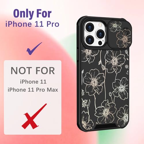 Image of Funermei for iPhone 11 Pro Case - Women Girls Cute Phone Cover Girly Pretty Aesthetic Black Floral Flower Unique Design with Camera Cover Funda for Apple for iPhone 11 Pro