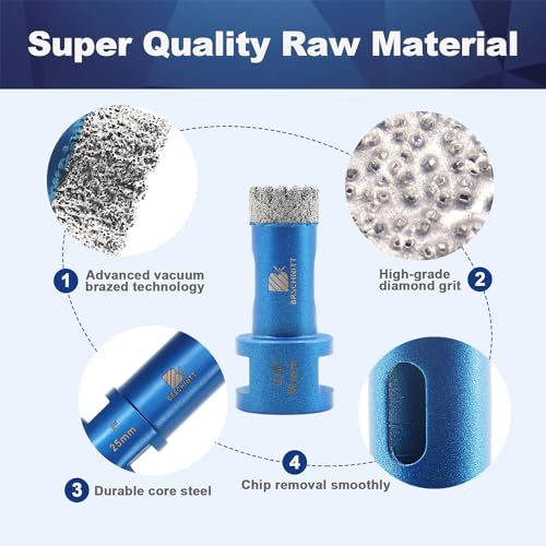 1-3/8 Inch Diamond Core Drill Bit for Porcelain Tile Ceramic Marble Granite Drilling,BRSCHNITT 1pc Vacuum Brazed Diamond Hole Saw with 5/8-11 Thread