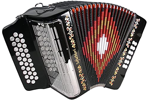 SofiaMari SM3112 Accordion Package: 31 Button, 12 Bass, Diatonic Accordion with Case and Straps (Fa/FBE, Gloss Black)