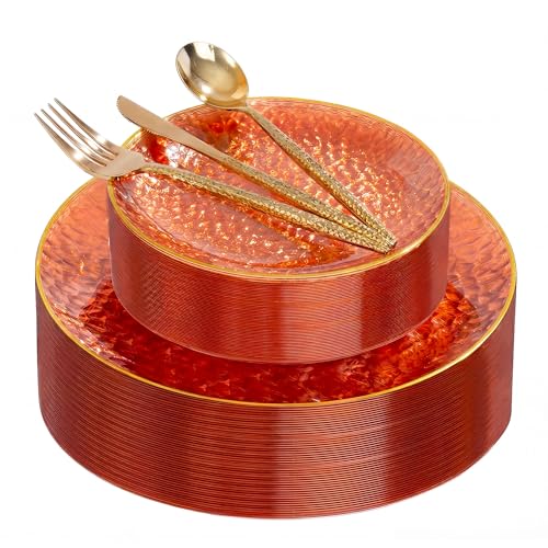 I00000 150 Pcs Clear Orange Plastic Plates, Disposable Hammer Party Plates