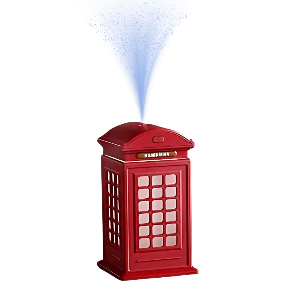Drumstone ๐๐ ๐๐๐๐ซ๐ฌ ๐๐ฎ๐๐ซ๐๐ง๐ญ๐๐ Air Purifier 300ML Aroma Diffuser in London Telephone Booth Design, Essential Oil Compatible Humidifier & Decorative Gift for Home, Office, Kids & Adults