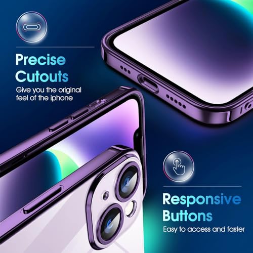 Image of VONZEE TPU Compatible With iPhone 14 Case 6.1 Inch,Luxury Electroplated Soft Edge Bumper Case,Full Camera Protection & Reinforced Corners Shockproof Case Cover|Transparent|Deep Purple