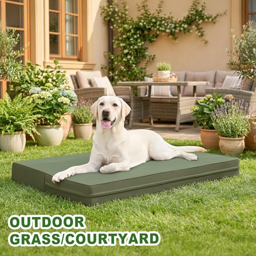 Image of XL Dog Bed Waterproof Washable, Wipeable Leather Large Crate Pad 42 inch Green