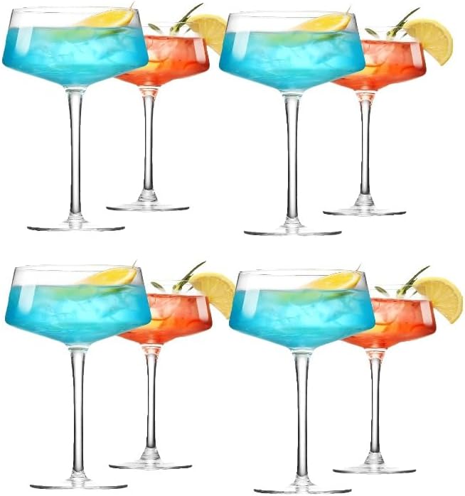 Set of 8 Hand-Blown Crystal Martini Glasses, 8oz Coupe Glasses for Cocktails, Martinis, and Champagne - Premium Drinkware for Bars and Parties (8 SET)