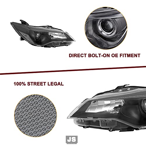 JSBOYAT Halogen Headlight Assembly for 2015 2016 2017 Toyota Camry Driver and Passenger Side Black Housing with Clear Reflector w/Bulbs - Thumbnail 4
