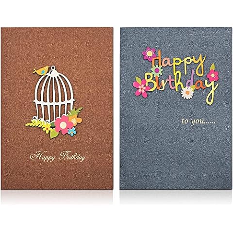 2pcs Birthday Cards for Mum, Daughter, Wife, Auntie, Niece and Friend - Happy Birthday and Thank You Cards with a Stylish 3D Design for Your Family Cover
