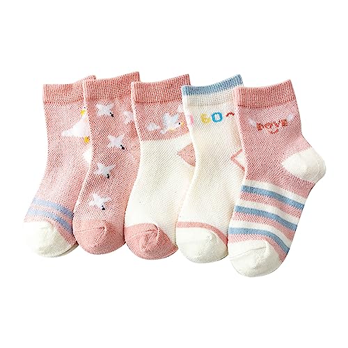 RNTOP Unisex Baby Socks 5 Pairs Toddler Kids Boy Girl Non Slip Crew Socks Infant Breathable Floor Socks (C, 0-12 Months)