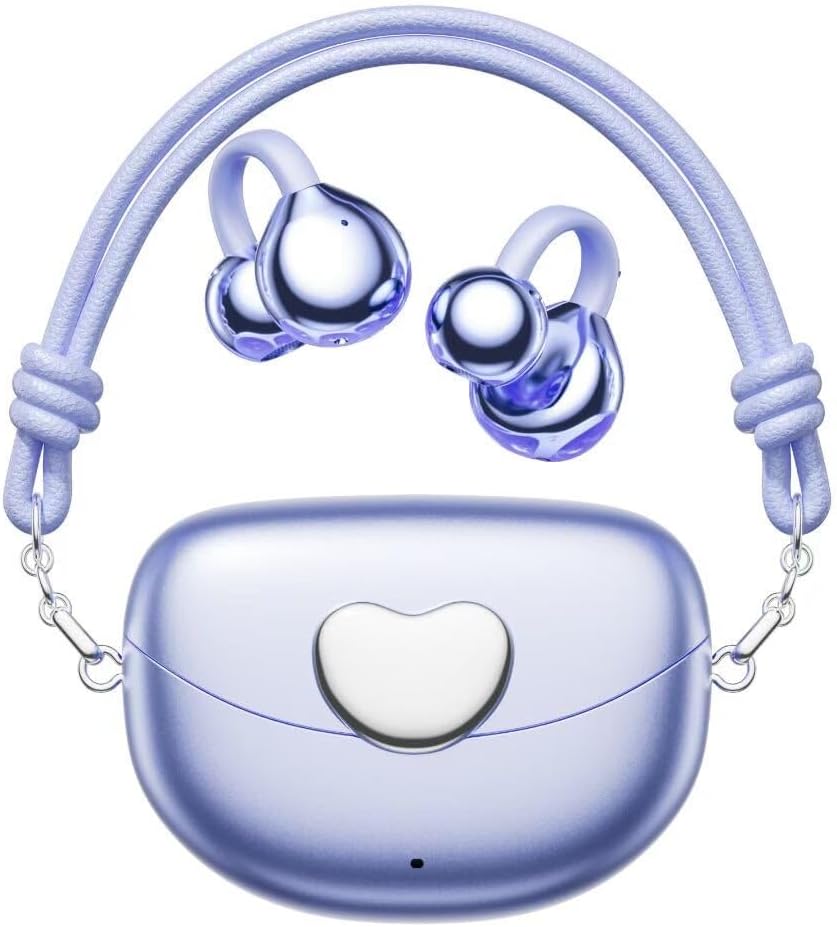 Wireless Bluetooth Earphones Open Headphone with Chic Handbag Charging Case – IPX7 Waterproof, 24H Playtime, Superior Sound Quality for Sports Compatible for Android iOS (Purple)