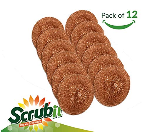 12 Pack Copper Coated Scourers By Scrubit – Scrubber Pad Used For Dishes, Pots, Pans, And Ovens. Easy Scouring For Tough Kitchen Cleaning. #TOP1