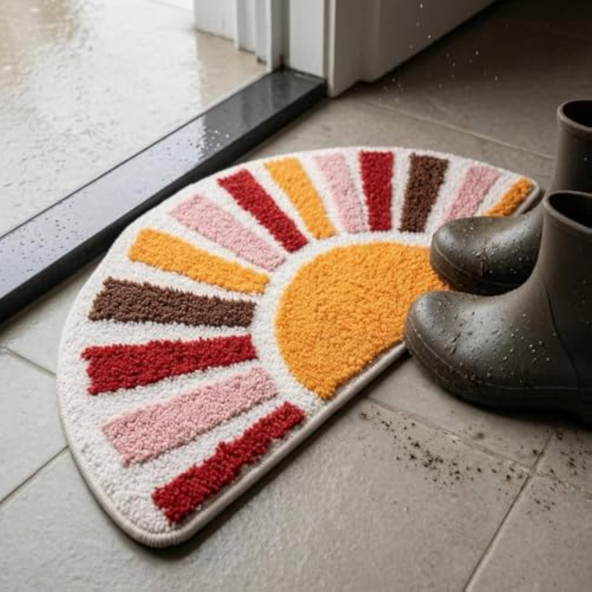 Faux Cashmere Soft Textured Semi-Circular Bath Mat