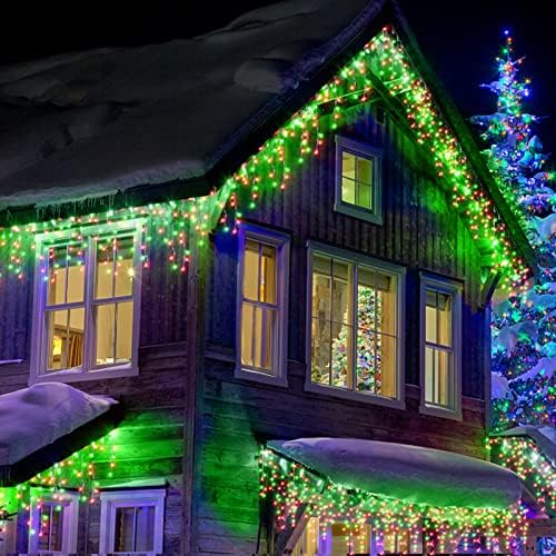 Hezbjiti Outdoor Christmas Lights, 10M 400 LEDs Icicle Fairy Lights Plug in 8 Modes with 75 Drops Curtain Lights for Window Eaves Patio Garden Wedding Holiday Christmas Decorations (Xmas Colour)