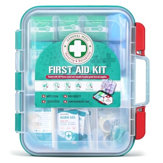General Medi 420 Pieces Professional First Aid Kit - HardCase First Aid Box - Contains Premium Medical Supplies for Travel, Home, Office, Vehicle, Camping, Workplace & Outdoor