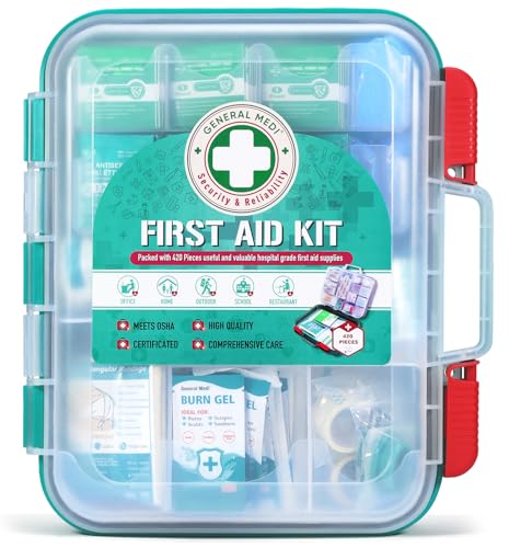 Image of General Medi 420 Pieces Professional First Aid Kit - HardCase First Aid Box - Contains Premium Medical Supplies for Travel, Home, Office, Vehicle, Camping, Workplace & Outdoor