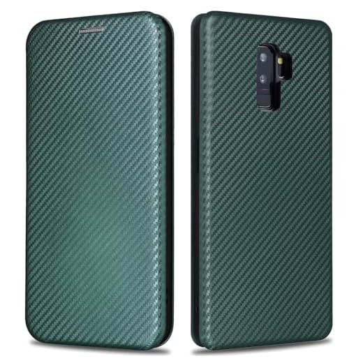 KOGENG Handyhülle für Samsung Galaxy S9 Plus Hülle mit Wallet Kartenfach RFID-Blockierung, Carbon Fiber Textur Magnetisch Klapphülle Schutzhülle für Samsung S9 Plus Case Cover (Grün)