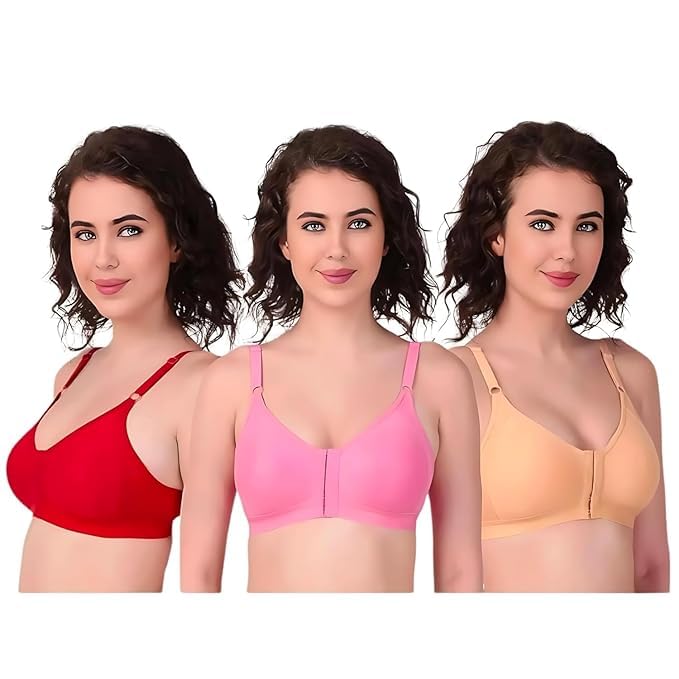 ixoracart - something different, every day Women’s Front Hook Open Cotton Bra – Pack of 3 | Non-Padded, Wire-Free, Full Coverage Comfort | Easy Open 32B-44B-picture-50