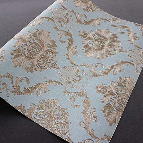 Image of Eurotex Damask Design Wall Paper for Wall Decor Roll for Covering Living Room, Bedroom Walls (Luxury Vinyl Coated 57 sq.ft Roll, Sky Blue)