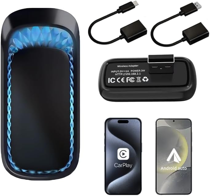 2 in1 Wireless Carplay and Android Auto Wireless Adapte, Stable Connection for Convert Factory Wired to Wireless CarPlay or Android Dongle Car for Phone, Plug Play Wireless Android Auto and Carplay