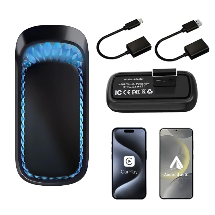 2 in1 Wireless Carplay and Android Auto Wireless Adapte, Stable Connection for Convert Factory Wired to Wireless CarPlay or Android Dongle Car for Phone, Plug Play Wireless Android Auto and Carplay