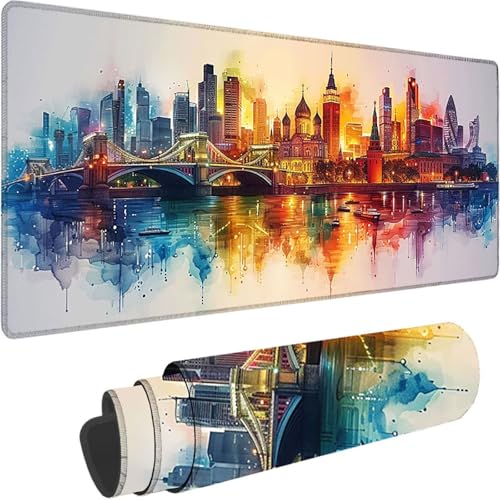 Tapis de Souris Bleu 600x300x3 mm Grand Tapis de Souris XXL Gaming, Paysage Mouse Pad à Bords Cousus, Base en Caoutchouc Antidérapante Sous Main Bureau pour Gamer, Ordinateur, PC Decoration Maison 2-5