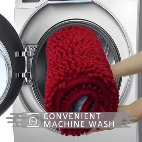 Bathroom Rugs 23x15,Super Absorbent Soft,Thick,Machine Washable Chenille Bath Mat,Non Slip Toilet Floor Rug,Bath Mats for Bathroom Floor, Home Decor Accessories,Burgundy