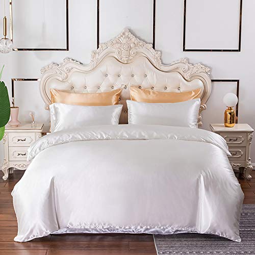 Parure de Lit 2 Personnes 220x240 Housse de Couette Blanc Satiné