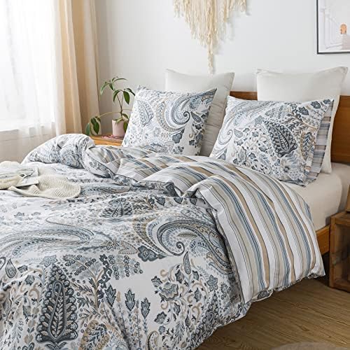 HoneiLife King Size Duvet Cover - 3pcs Paisley Comforter Cover, Soft & Breathable Floral Bedding Duvet Cover Sets with Zipper Closure & Corner Ties, Wildflower Comforter Cover Sets All Season Use