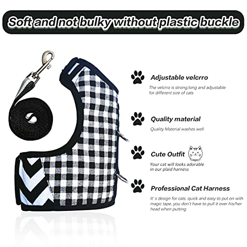 Yizhi Miaow Cat Harness And Leash For Walking Escape Proof, Adjustable Cat Walking Vest Harness, Stylish Cat Jacket Black Plaid, Medium #TOP2
