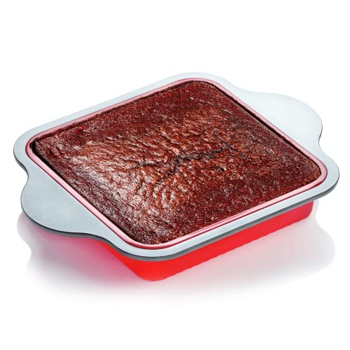 Boxiki Kitchen Non-Stick Silicone 8X8 Square Cake And Brownie Pan With Easy Grip Steel Frame Handles - Easy To Release, Oven & Dishwasher Safe #TOP3