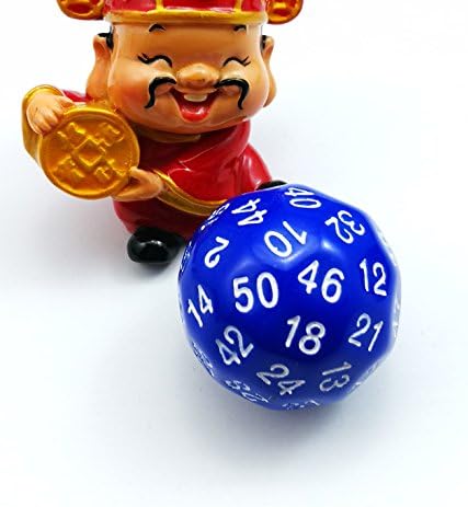 Bescon Fifty-Sided Die, 50 Sided Cube, 50 Sides Dice, 50-Sided D50 30mm Large Gaming Dice - Blue Opaque Color with White Numbers