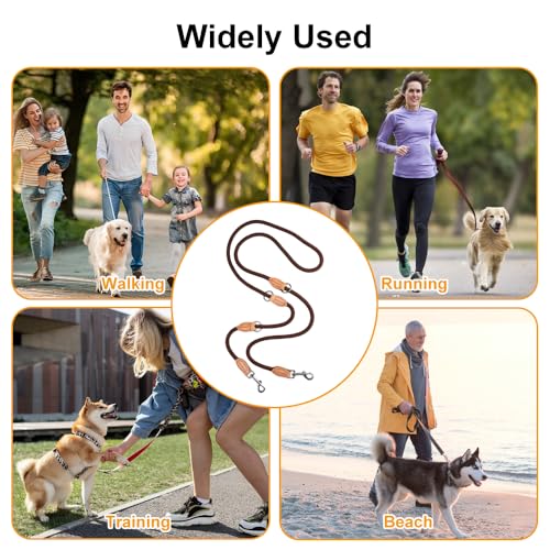 Hundeleine für Große und Mittelgroße Hunde, 2.1m x 1cm Verstellbare Doppelleine Rund, mit 2 Karabiner Führleine Hund, Robustem Nylon, Multifunktionale Dog Leash Adjustable für 2 Hunde (Braun)