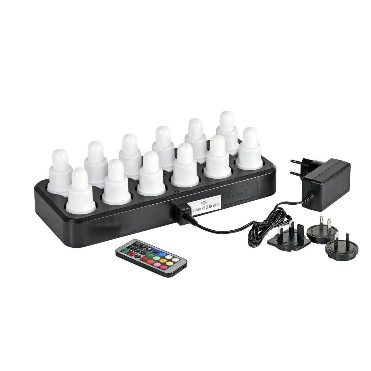 Duni Led Set Flex - 12 Candele led RGB+W (Colore + Bianco Caldo) con Base di Ricarica a Induzione e Telecomando