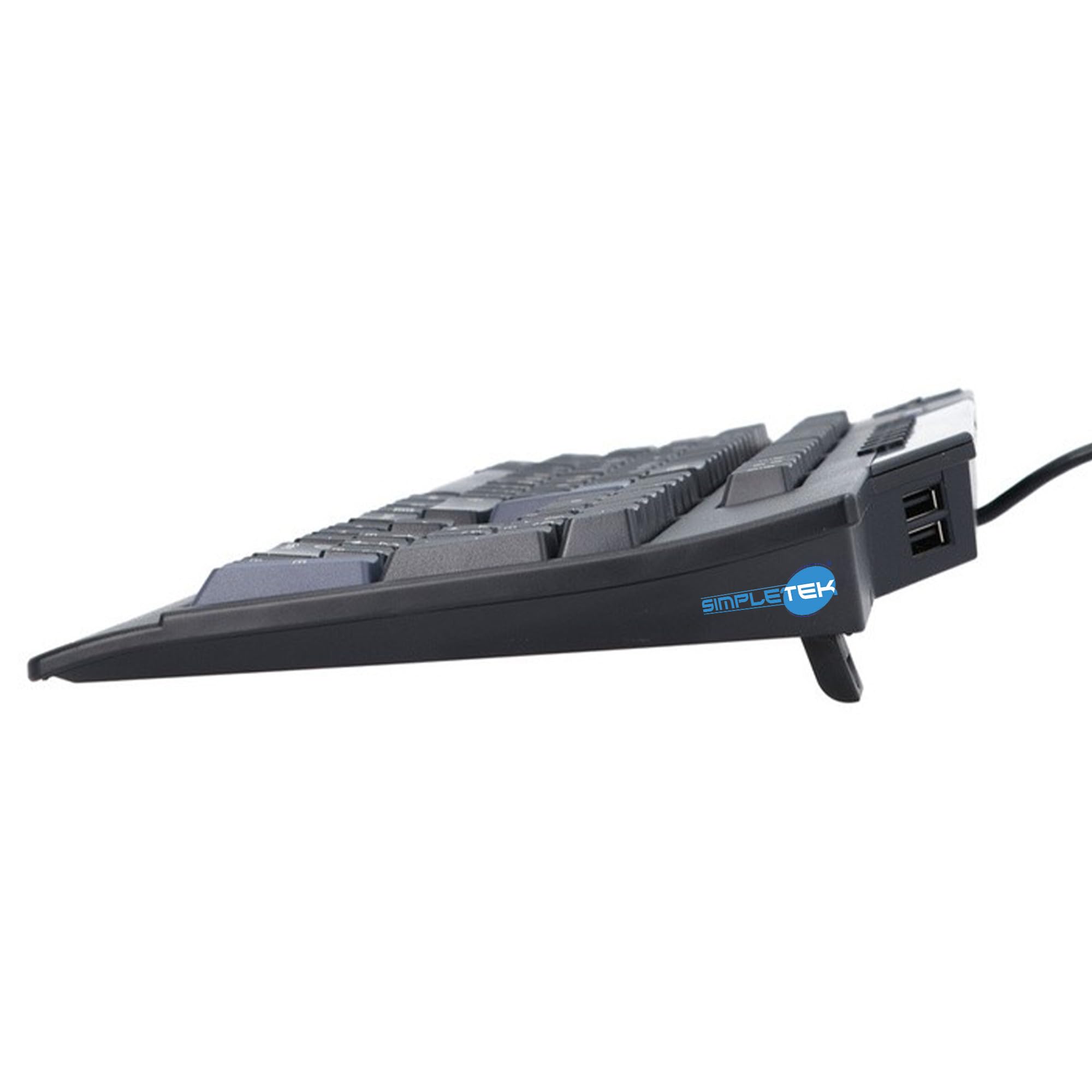 SIMPLETEK - Tastiera Multimediale USB AZERTY Belga BE Hub Poggiapolsi Nera | Tastiera programmabile USB con layout AZERTY belga, hub USB integrato per periferiche, poggiapolsi e profilo multimediale