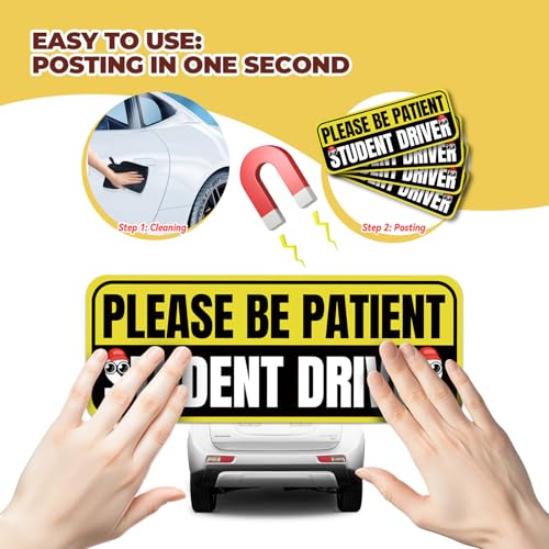 Image of 4Pack Student Driver Magnet for Car, Please BE Patient Student Driver, 2025 New Driver Sticker, Magnetic, Waterproof, Night Reflective and Durable, 9 X 3.5inch