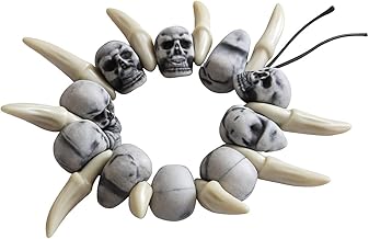 Pop The Party Skull Bead Bracelet with Bone Charms – Adjustable Gothic Punk Jewelry for Men & Women, Halloween Party Accessory