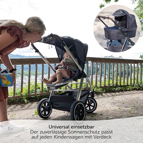 Zamboo Universal Sonnensegel DELUXE mit UV Schutz 50+ für Kinderwagen Babywanne - reißfester Baby Sonnenschutz mit Beschichtung und Rollo-Funktion - Melange Grau