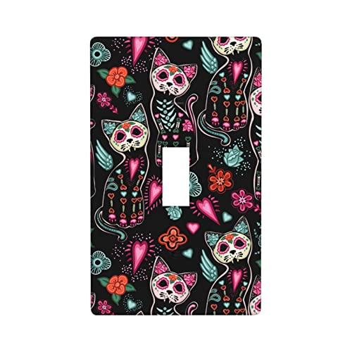 Day Of The Dead Single Toggle Switch Panel Decorator Light Switch Cover, Cat Kitten Sugar Skull Wall Plate Cover For Bedroom Kitchen Home Decor #TOP7