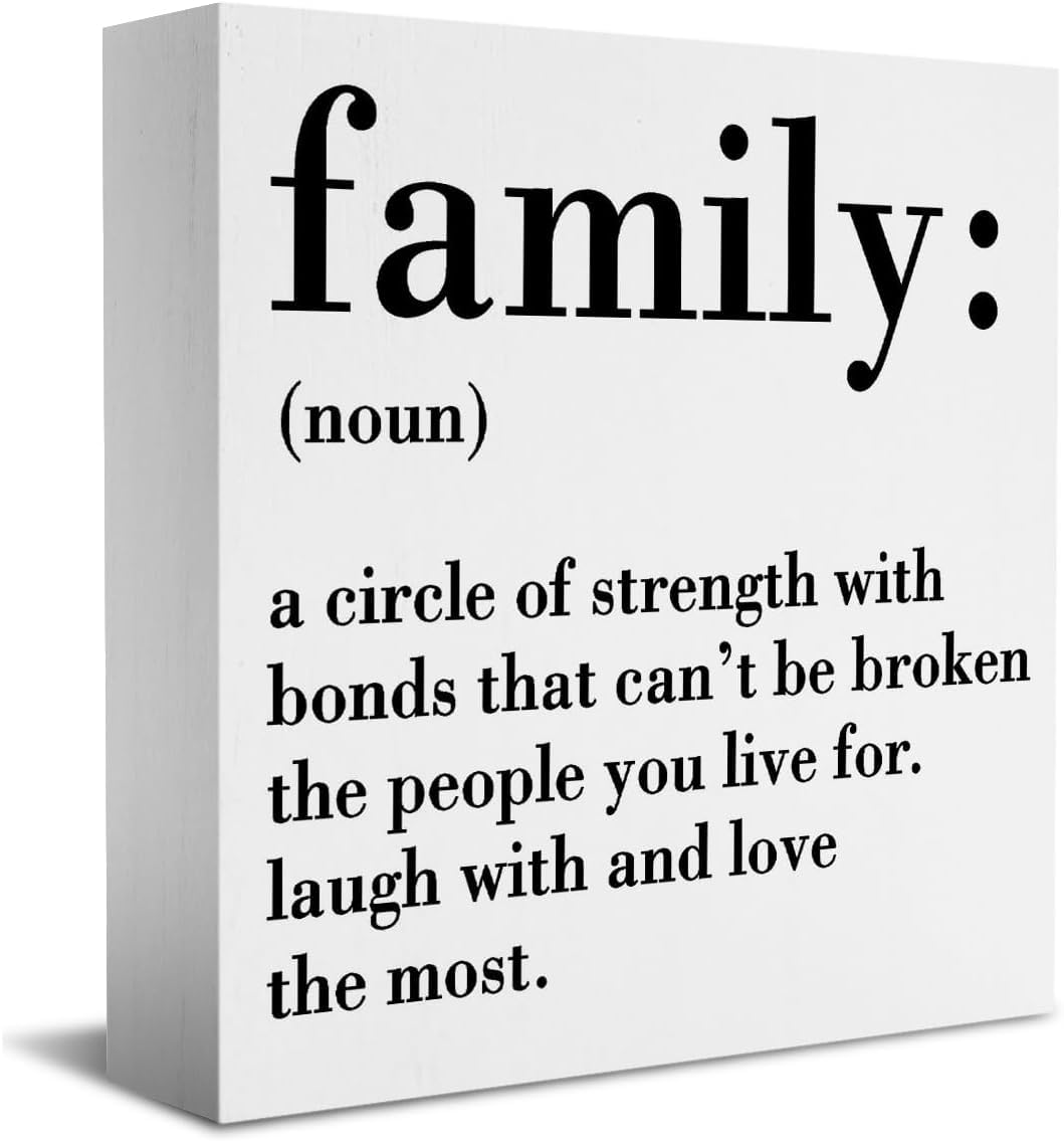 Family Definition Box Sign 7x7 Inch Rustic Farmhouse Table Decor