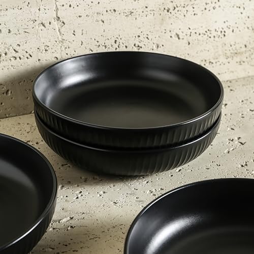 Image of Stone Lain Logan Stoneware Pasta Bowl Set of 4, Black