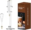 Electric Milk Frother with Stainless Steel Whisk Head for Frothing Almond Soy Oat and Cow Milk for Specialty Coffee Drinks (White)